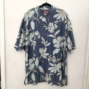 Tommy Bahama‎ RELAX Floral Hawaiian Shirt Tropical Button Short Sleeve Blue  XXL